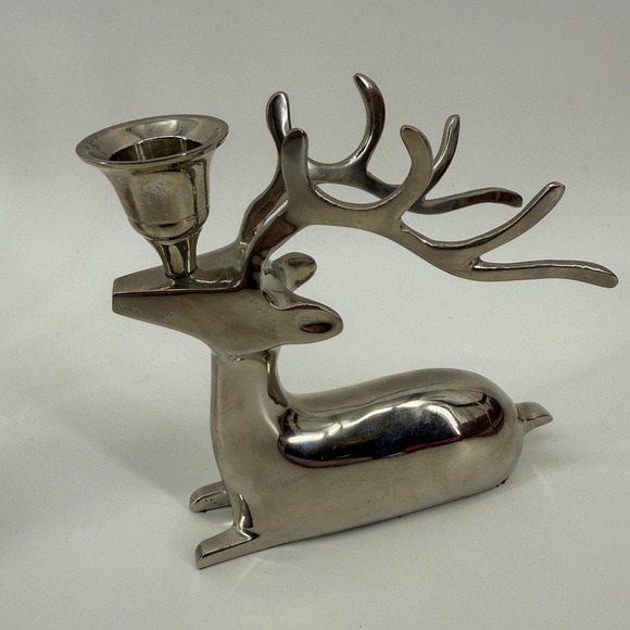 Set of 3 Silver Metal Reindeer & Snowman Candle Holders Modern Christmas Decor - Picture 2 of 13